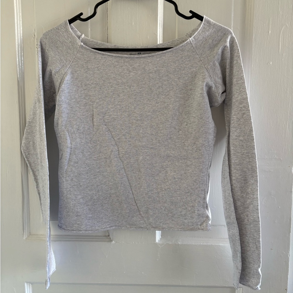 Brandy Melville Light Grey Long-Sleeve Boatneck Top